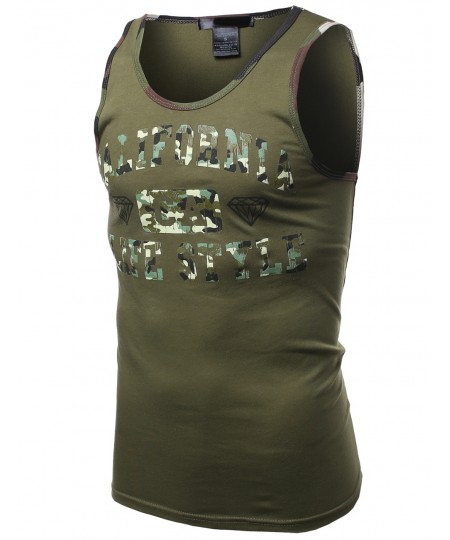 Men's Ca California Camo Printed Sleeveless Tank Tops