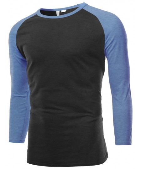 Men's Sporty 3/4 Contrast Sleeve Raglan Roundneck Baseball T-Shirts