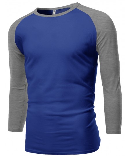 Men's Sporty 3/4 Contrast Sleeve Raglan Roundneck Baseball T-Shirts