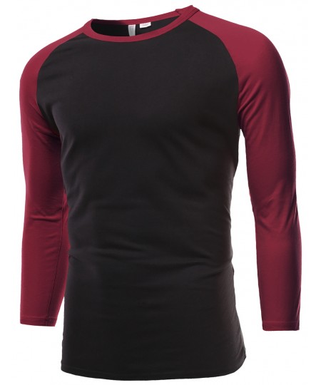 Men's Sporty 3/4 Contrast Sleeve Raglan Roundneck Baseball T-Shirts