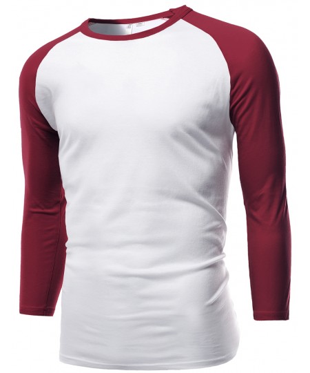 Men's Sporty 3/4 Contrast Sleeve Raglan Roundneck Baseball T-Shirts