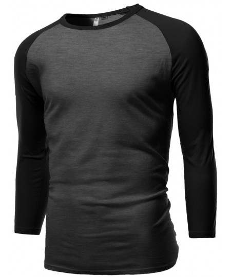 Men's Sporty 3/4 Contrast Sleeve Raglan Roundneck Baseball T-Shirts