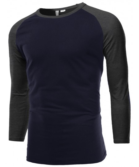 Men's Sporty 3/4 Contrast Sleeve Raglan Roundneck Baseball T-Shirts