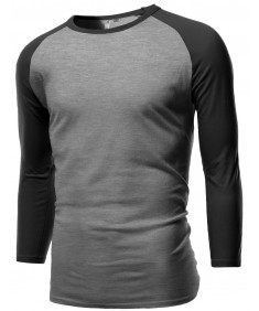 Men's Sporty 3/4 Contrast Sleeve Raglan Roundneck Baseball T-Shirts