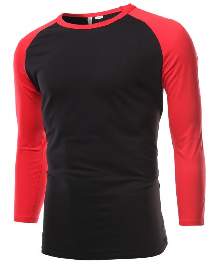 Men's Sporty 3/4 Contrast Sleeve Raglan Roundneck Baseball T-Shirts