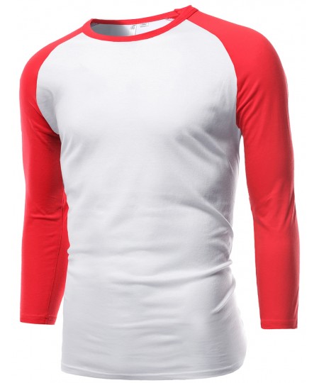 Men's Sporty 3/4 Contrast Sleeve Raglan Roundneck Baseball T-Shirts