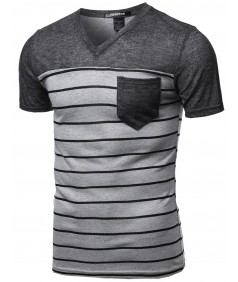 Men's Basic Striped V Neck Pocket Short Sleeve Tops