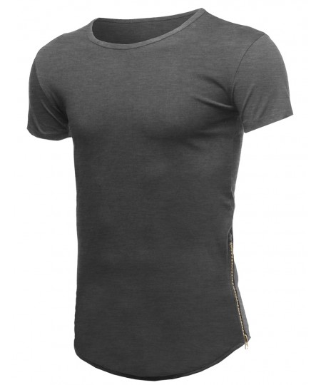 Men's Casual Longlie Side Slit With Zipper Tshirt Tee