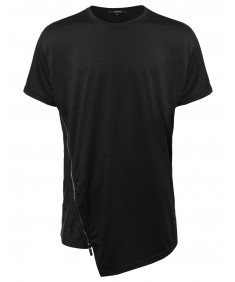 Men's Solid Asymmetric Zipper Side Front Short Sleeves Tee Shirt