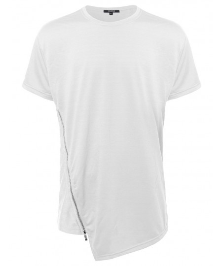 Men's Solid Asymmetric Zipper Side Front Short Sleeves Tee Shirt