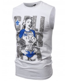 Men's Sleeveless Marylin Monroe California Tattoo Printed Tank Tops