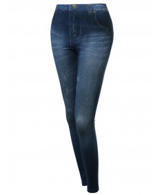 Women's Highrise Denim Printed Good Strechy Legging In Blue Or Black