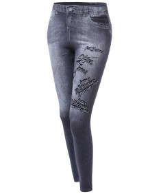 Women's Denim Style Look Stretchy Leggings