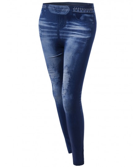 Women's Denim Style Look Stretchy Leggings