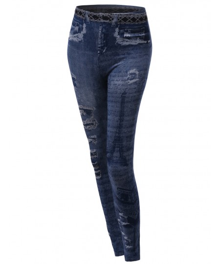 Women's Denim Style Look Stretchy Leggings