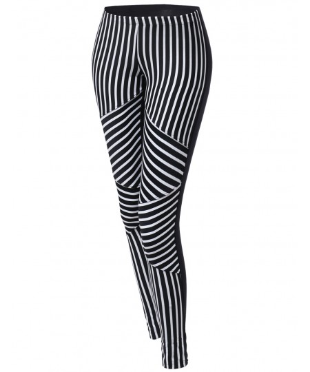 Women's Stripe Panel Back Color Contrast Leggings
