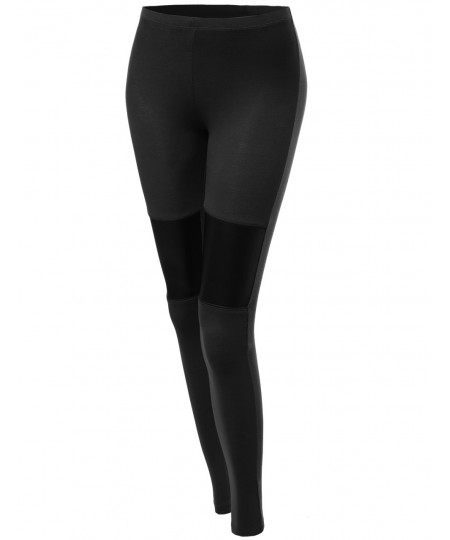 Women's Panel Color Contrast Tight Stretchy Leggings