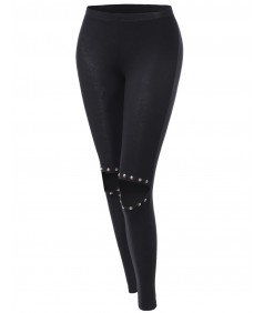 Women's Knee Cutout Distressed Spike Leggings