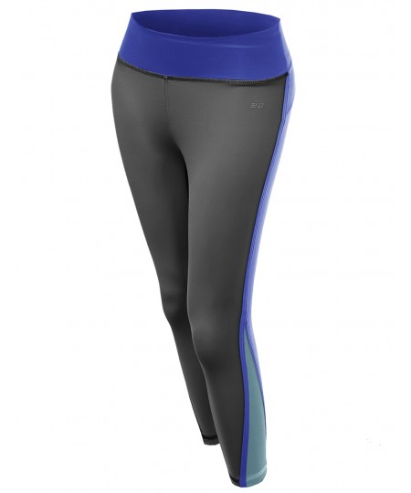 Women's Back Color Contrast 3/4 Capri Skinny Workout Yoga Pants