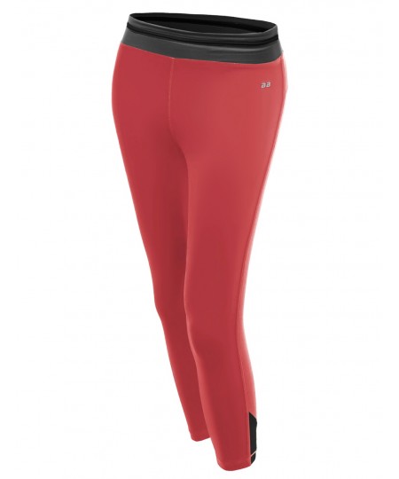 Women's Color Contrast 3/4 Length Capri Skinny Workout Yoga Pants