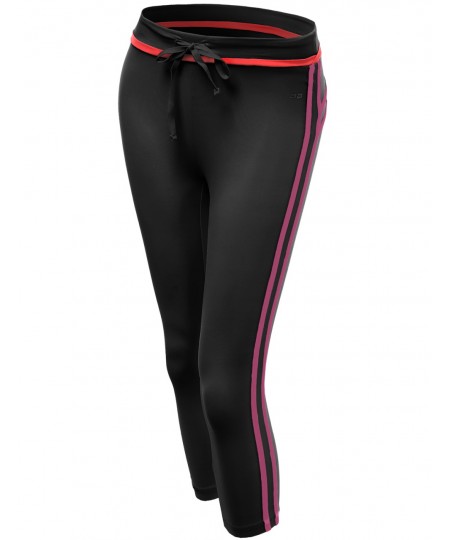 Women's Stripe 3/4 Length Capri Skinny Workout Yoga Pants