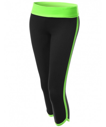 Women's Neon Color Contrast 3/4 Capri Workout Yoga Pants
