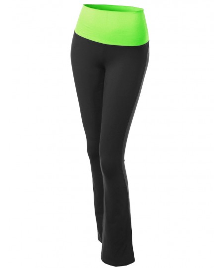 Women's Color Contrast Foldover Flare Bootleg Workout Yoga Pants