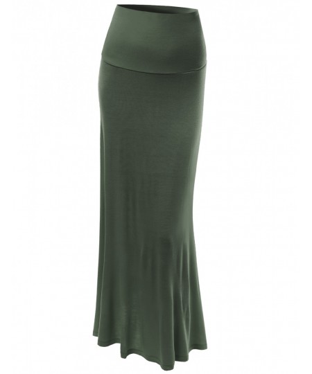 Women's Solid Full Length Foldover Long Maxi Skirts