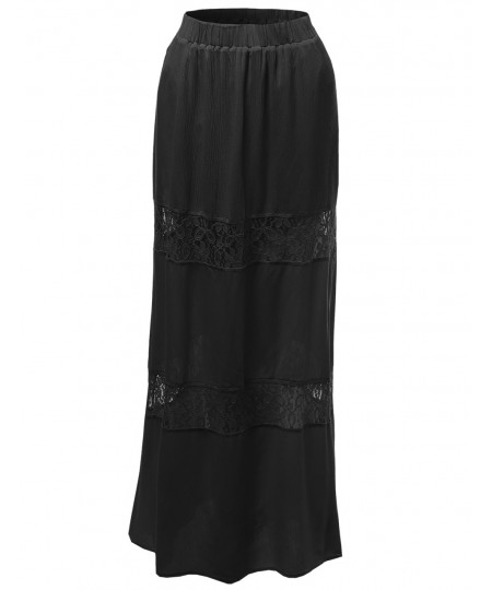 Women's Lace Panel Full Length Long Maxi Skirts