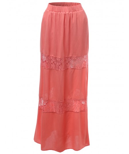 Women's Lace Panel Full Length Long Maxi Skirts