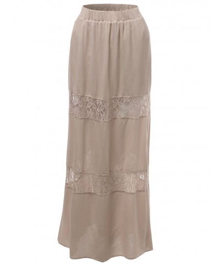 Women's Lace Panel Full Length Long Maxi Skirts