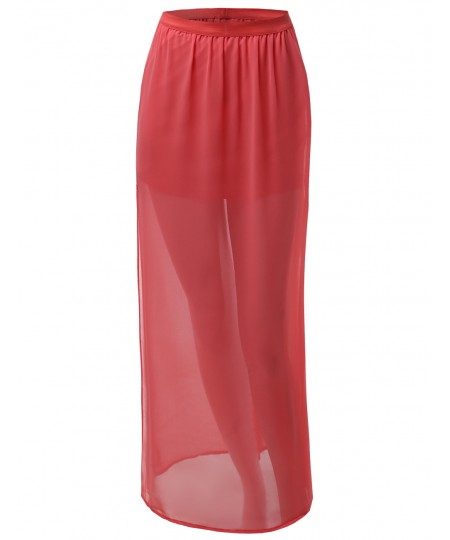 Women's Full Length Long Side Slit Maxi Skirts