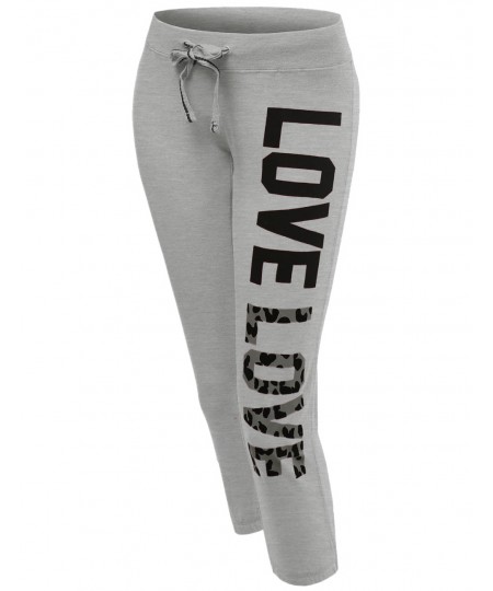 Women's 3/4 Love Printed Leopard Capri Workout Sweatpants