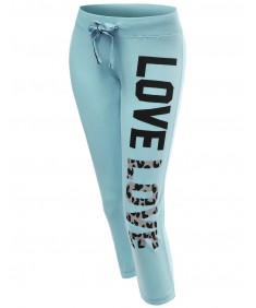 Women's 3/4 Love Printed Leopard Capri Workout Sweatpants