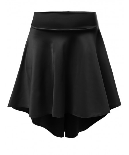 Women's Solid Basic Stretchy Flared Dip Hem Mid Length Skirts