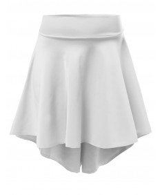 Women's Solid Basic Stretchy Flared Dip Hem Mid Length Skirts