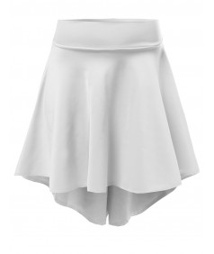 Women's Solid Basic Stretchy Flared Dip Hem Mid Length Skirts