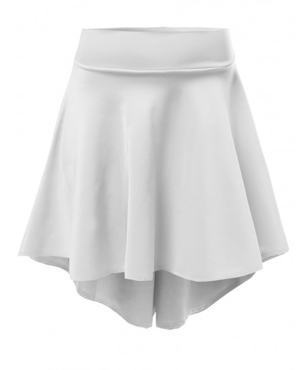 Women's Solid Basic Stretchy Flared Dip Hem Mid Length Skirts