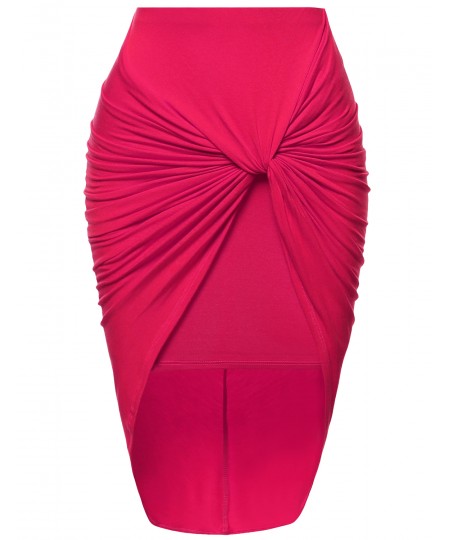 Women's Sexy Fitted Front Knot Midi Skirt