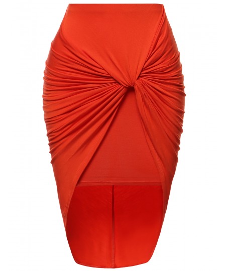 Women's Sexy Fitted Front Knot Midi Skirt