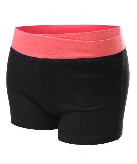 Women's Cross Waistband Colorblock Workout Yoga Shorts