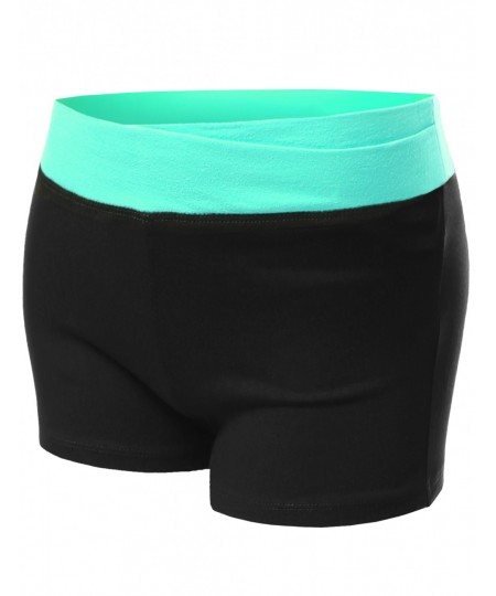 Women's Cross Waistband Colorblock Workout Yoga Shorts