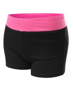 Women's Cross Waistband Colorblock Workout Yoga Shorts