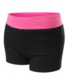 Women's Cross Waistband Colorblock Workout Yoga Shorts