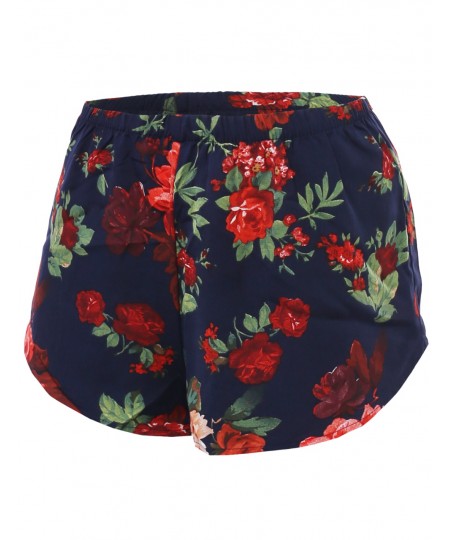 Women's Floral Flower Pattern Printed Woven Shorts