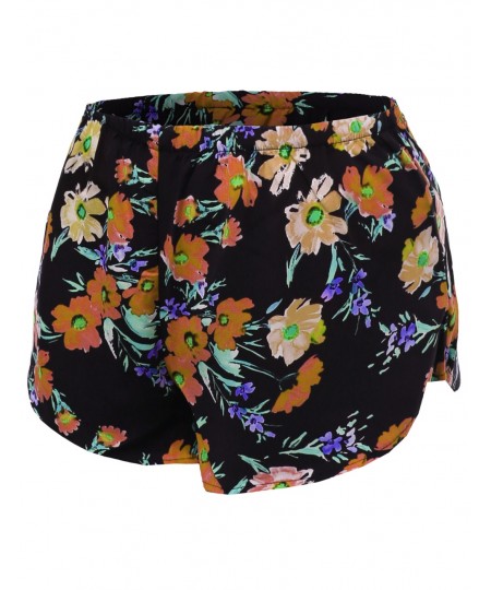 Women's Floral Flower Print Elastic Waist Short Pant Shorts