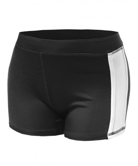 Women's Color Contrast Meshed Workout Shorts