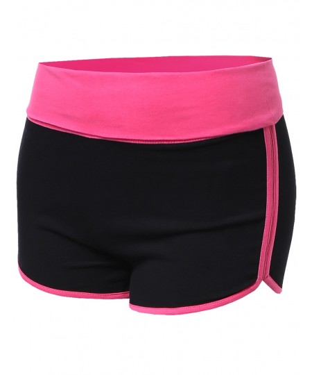 Women's Basic Color Contrast Fold Over Dolphin Shorts