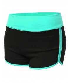 Women's Basic Color Contrast Fold Over Dolphin Shorts