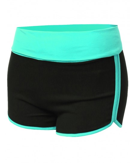 Women's Basic Color Contrast Fold Over Dolphin Shorts